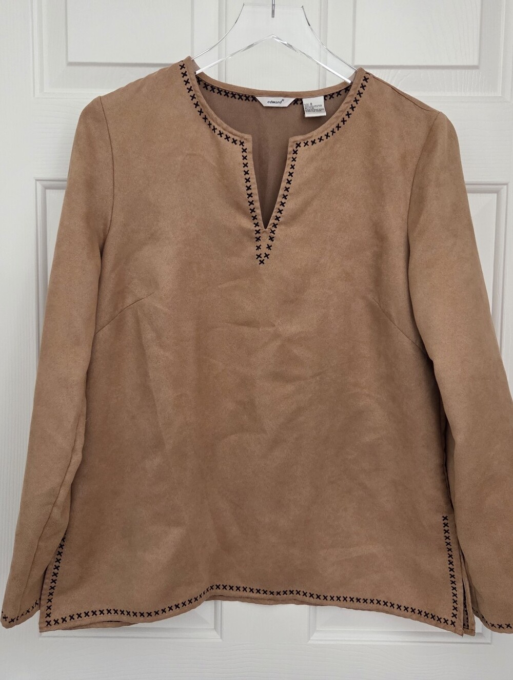 Vintage Edward Women's Size 8 Faux Suede Light Brown Top